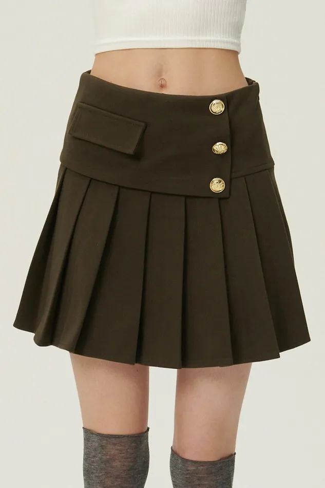 Storets Mila Gold Button Pleated Skort Women Skirts