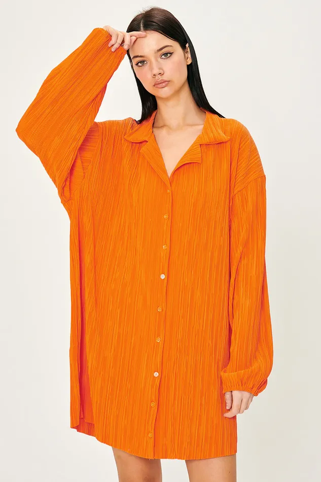 Storets Sandra Plisse Shirt Dress Women Mini Dresses