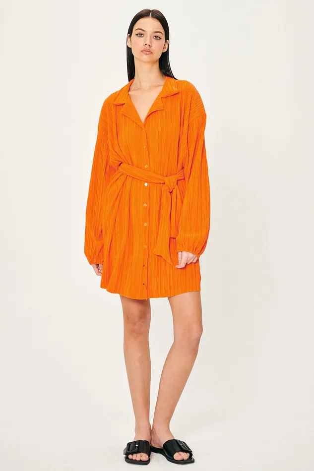 Storets Sandra Plisse Shirt Dress Women Mini Dresses
