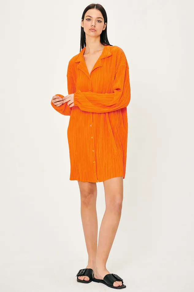 Storets Sandra Plisse Shirt Dress Women Mini Dresses