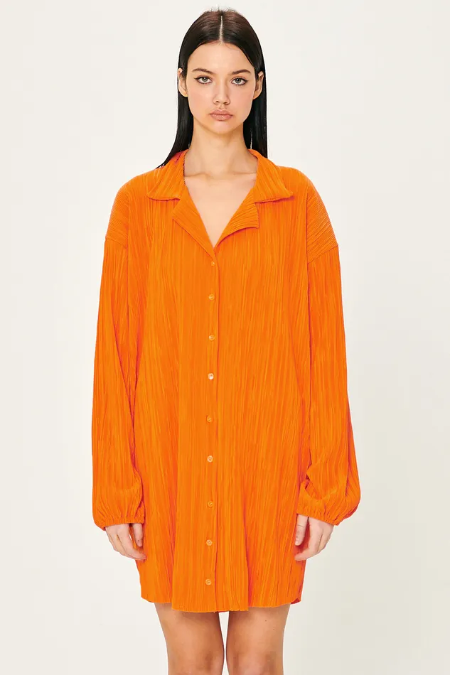 Storets Sandra Plisse Shirt Dress Women Mini Dresses