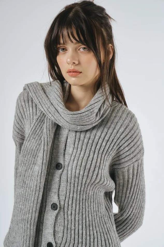 Storets Selin Chunky Cardi WScarf Women Sweaters and Knitwears