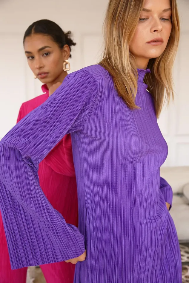 Storets Sia Plisse Tunic Top And Pants Set Women Tops