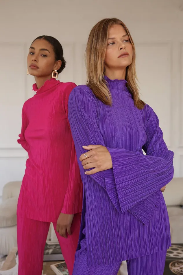 Storets Sia Plisse Tunic Top And Pants Set Women Tops