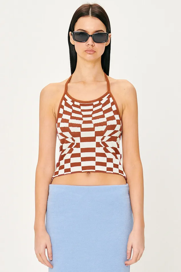 Storets Skyler Checkerboard Halter Top Women Tops