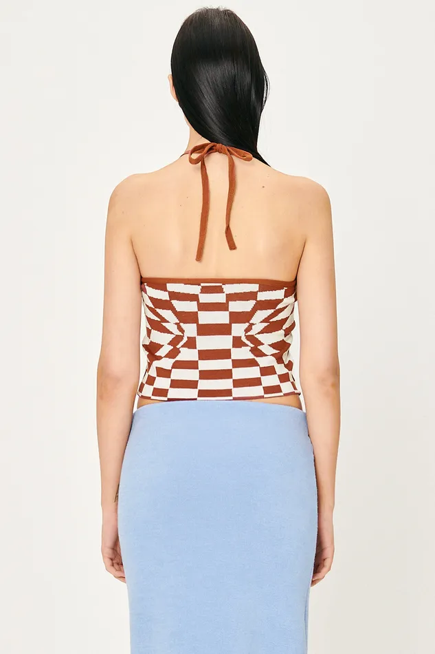 Storets Skyler Checkerboard Halter Top Women Tops