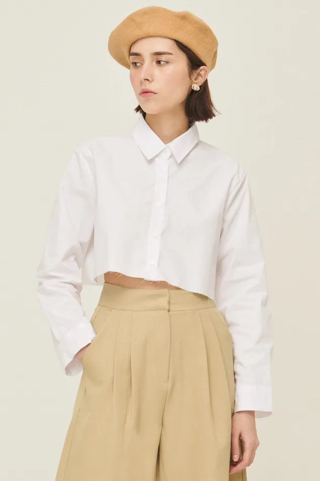 Storets Suzan Frayed Hem Shirt Women Crop Tops