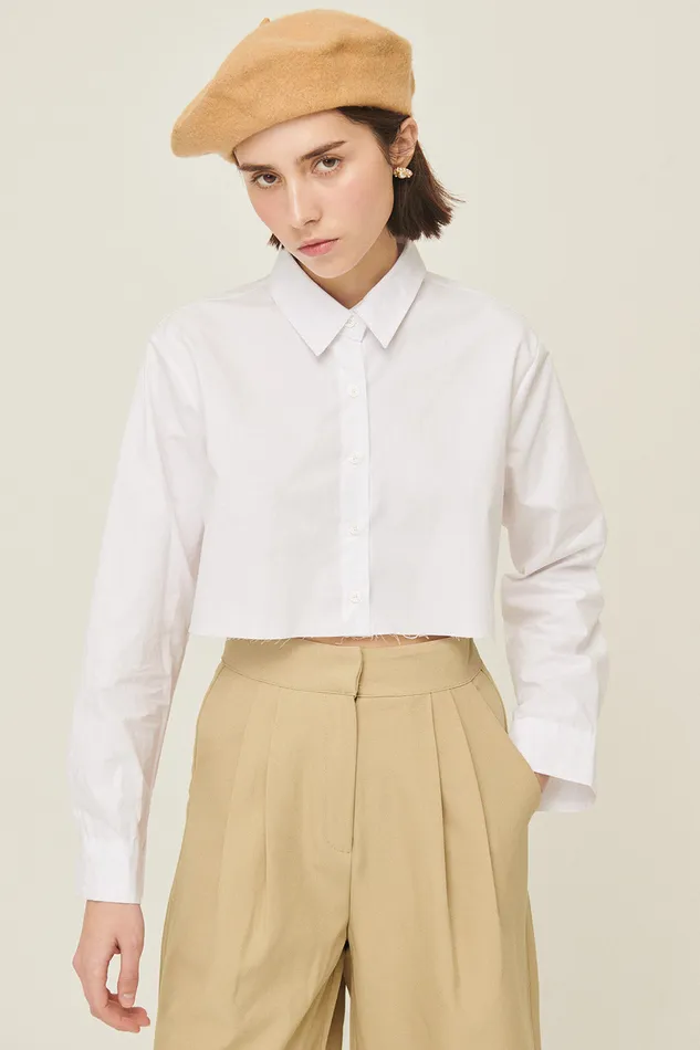 Storets Suzan Frayed Hem Shirt Women Crop Tops