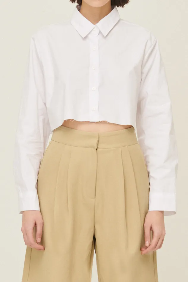 Storets Suzan Frayed Hem Shirt Women Crop Tops