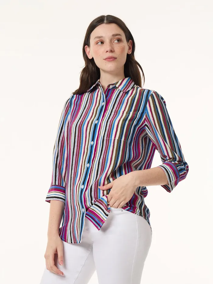 Striped Button Front Shirt Crepe De Chine Women Jones New York Tops and Blouses