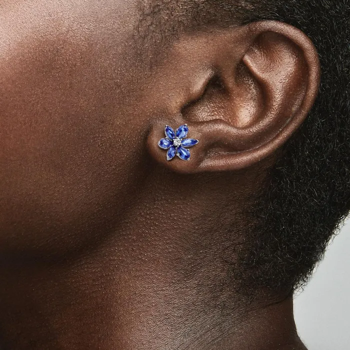 Stud Earrings Women Pandora Sparkling Blue Herbarium Cluster Stud Earrings