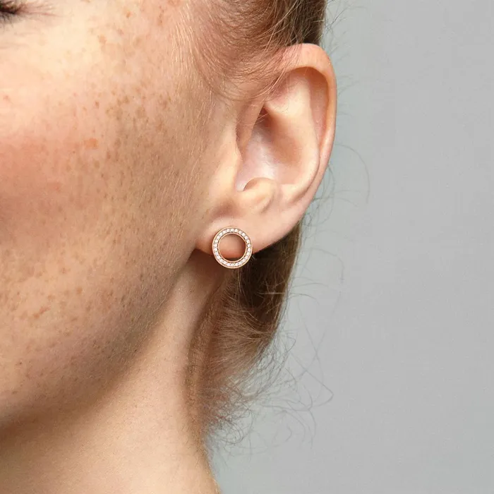 Stud Earrings Women Pandora Sparkling Circle Stud Earrings Rose Gold Plated
