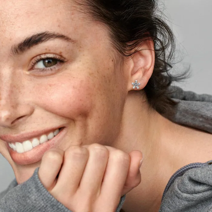 Stud Earrings Women Pandora Sparkling Daisy Flower Stud Earrings