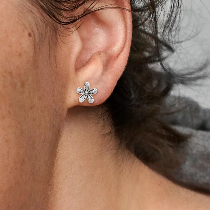 Stud Earrings Women Pandora Sparkling Daisy Flower Stud Earrings