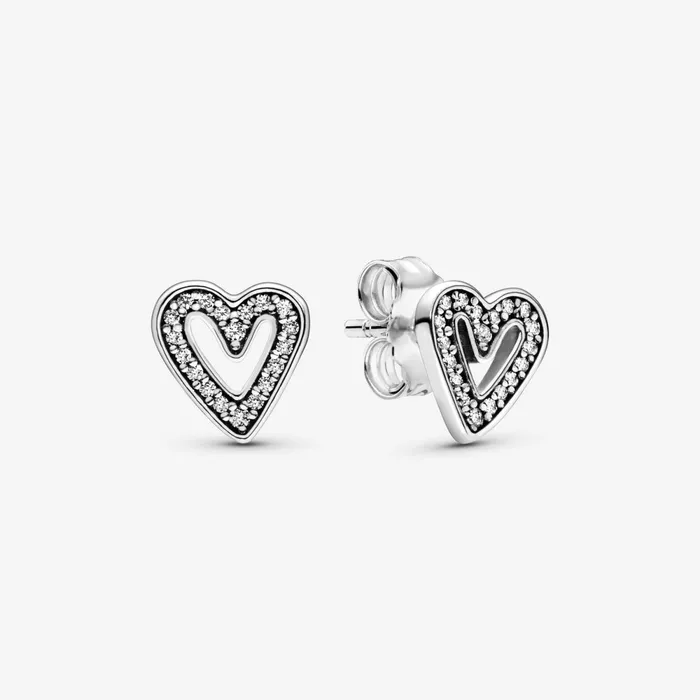 Stud Earrings Women Pandora Sparkling Freehand Heart Stud Earrings