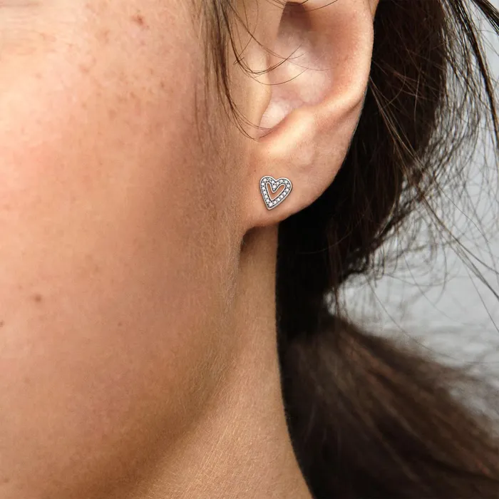 Stud Earrings Women Pandora Sparkling Freehand Heart Stud Earrings