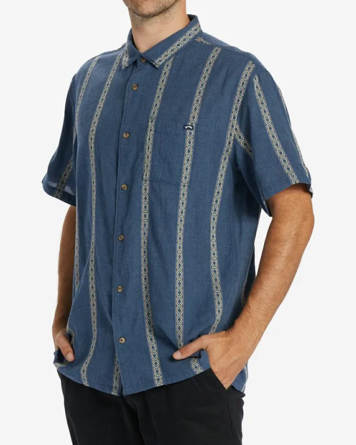Sundays Jacquard Short Sleeve Shirt Navy Men Billabong Shirts