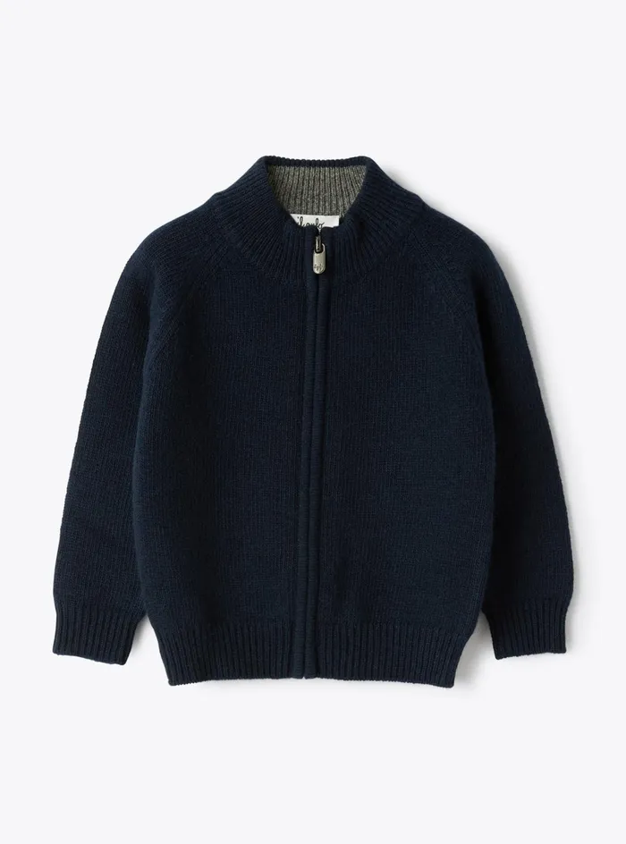 Sweaters And Cardigans Boy 216Baby 036 Il Gufo Full Zip Closure Wool Cardigan