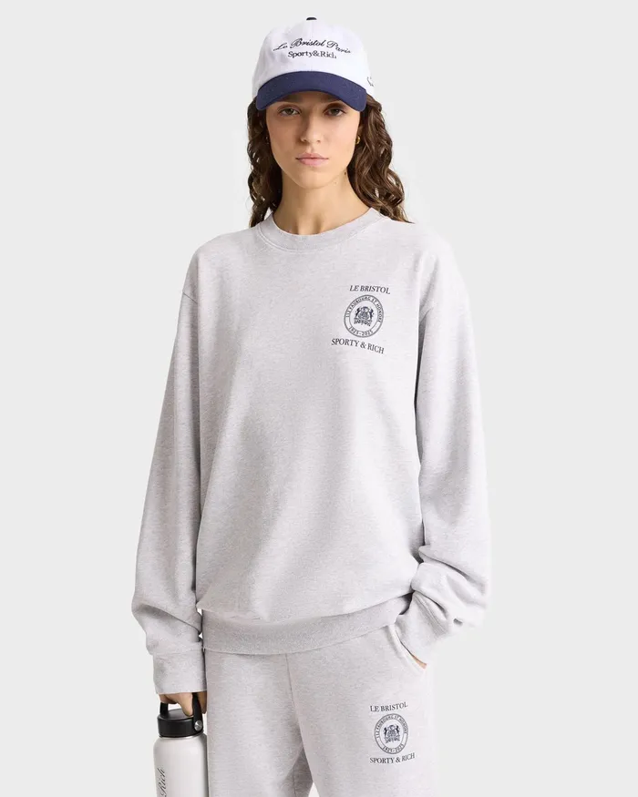 Sweatpants Women Sporty and Rich Crest Seal 100th Sweatpant 8211 Heather GrayNavy
