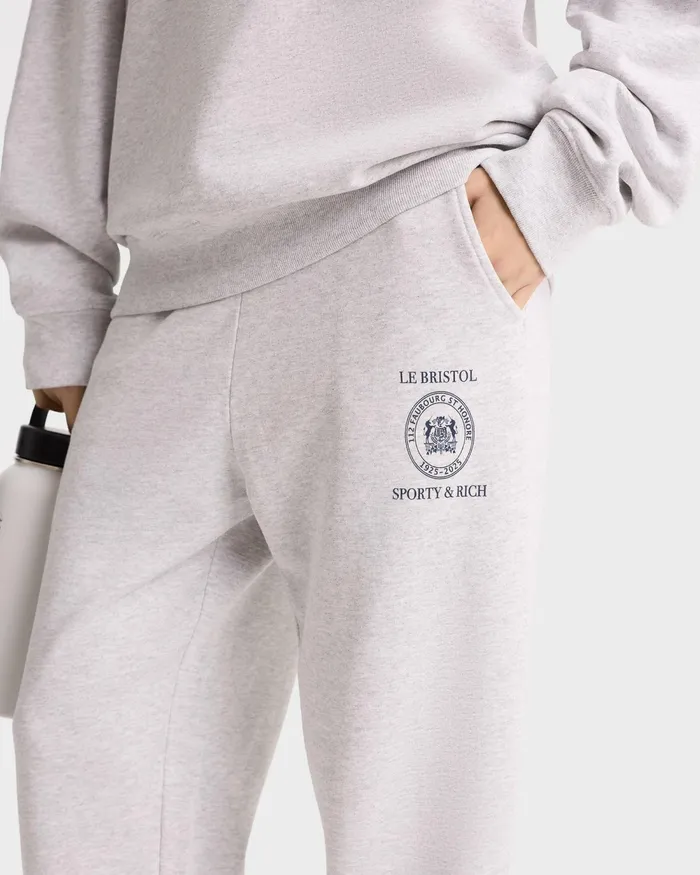 Sweatpants Women Sporty and Rich Crest Seal 100th Sweatpant 8211 Heather GrayNavy