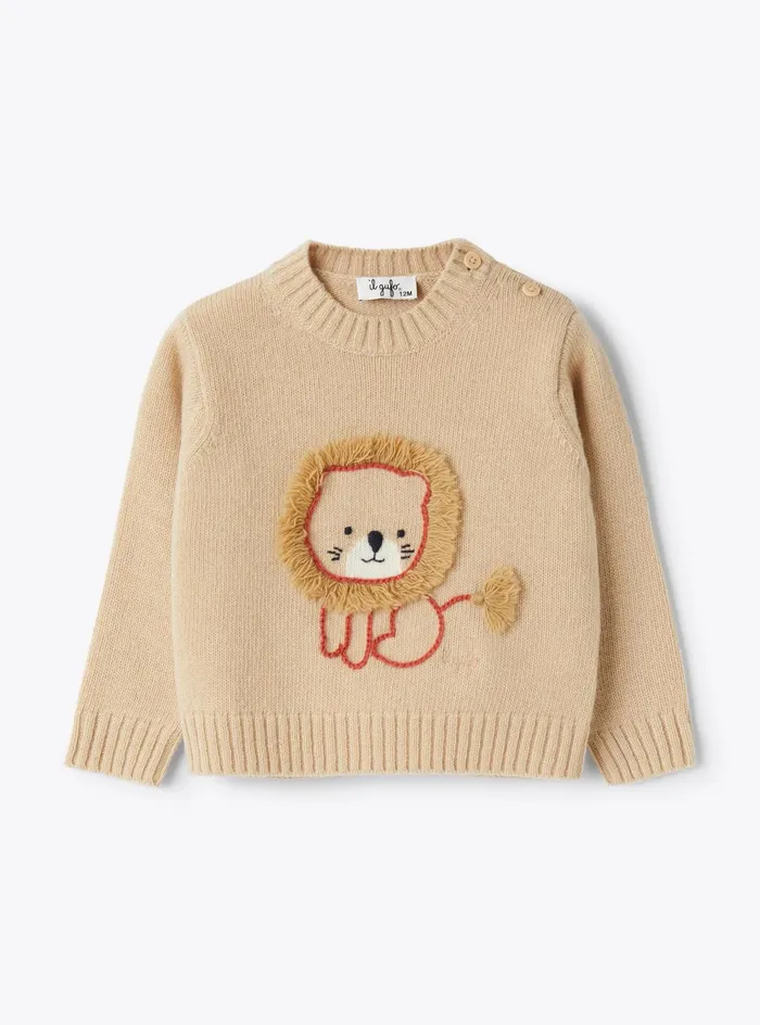 Sweatshirts And Sweaters Baby 036 Il Gufo Wool Sweater With Embroidered Lion