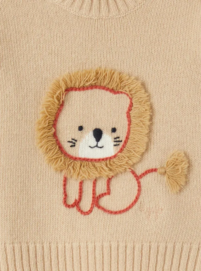 Sweatshirts And Sweaters Baby 036 Il Gufo Wool Sweater With Embroidered Lion