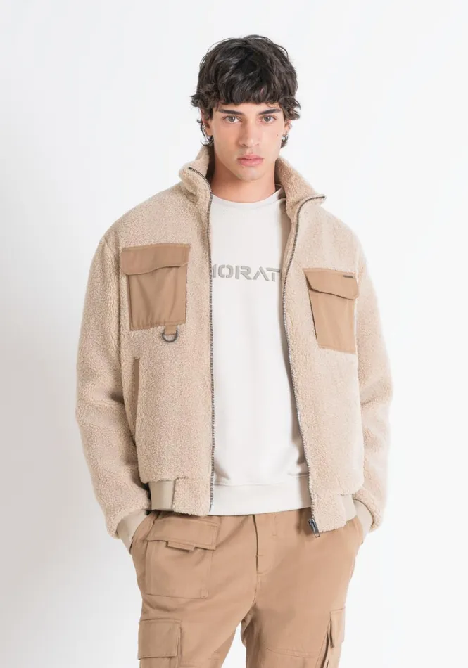 Sweatshirts Men Antony Morato Regular Fit Sweatshirt In Beige TeddyEffect Fabric With Pockets Beige Sweatshirts Men Antony Morato Regular Fit Sweatshirt In Beige TeddyEffect Fabric With Pockets Beige