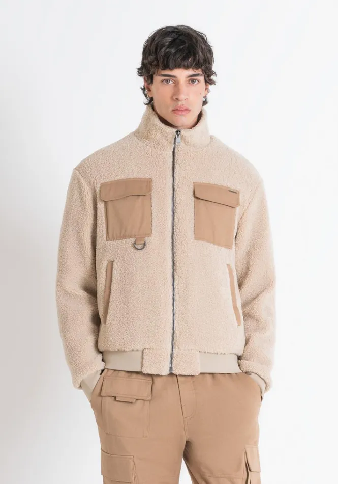 Sweatshirts Men Antony Morato Regular Fit Sweatshirt In Beige TeddyEffect Fabric With Pockets Beige