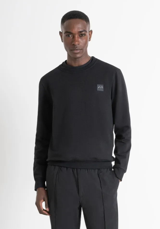 Sweatshirts Men Antony Morato Regular Fit Sweatshirt In Black Sustainable CottonBlend Fabric With Logo Black Sweatshirts Men Antony Morato Regular Fit Sweatshirt In Black Sustainable CottonBlend Fabric With Logo Black