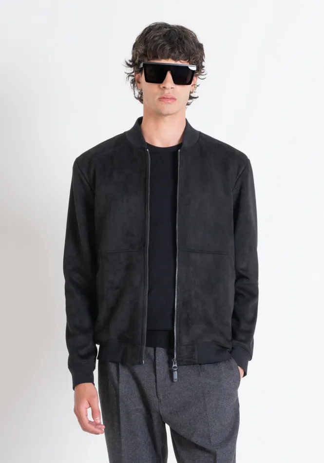 Sweatshirts Men Antony Morato Regular Fit Sweatshirt With Zip In SuedeEffect Fabric With Metal Logo Black Sweatshirts Men Antony Morato Regular Fit Sweatshirt With Zip In SuedeEffect Fabric With Metal Logo Black