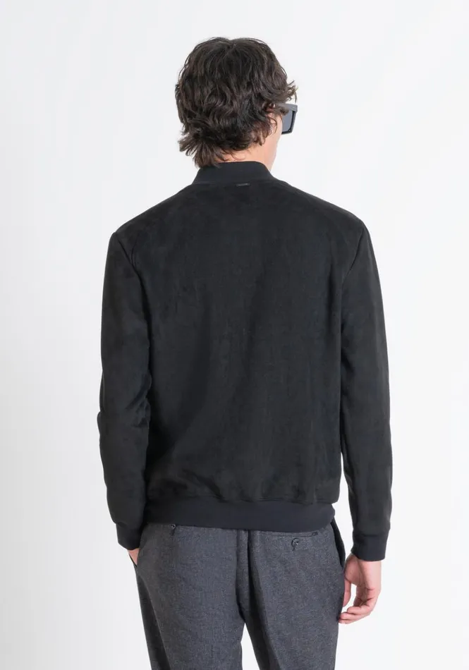 Sweatshirts Men Antony Morato Regular Fit Sweatshirt With Zip In SuedeEffect Fabric With Metal Logo Black