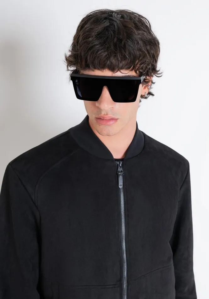 Sweatshirts Men Antony Morato Regular Fit Sweatshirt With Zip In SuedeEffect Fabric With Metal Logo Black