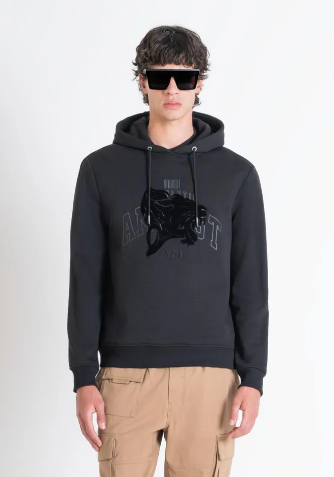 Sweatshirts Men Antony Morato Relaxed Fit Hoodie In Sustainable CottonBlend Fabric With Print Black Sweatshirts Men Antony Morato Relaxed Fit Hoodie In Sustainable CottonBlend Fabric With Print Black