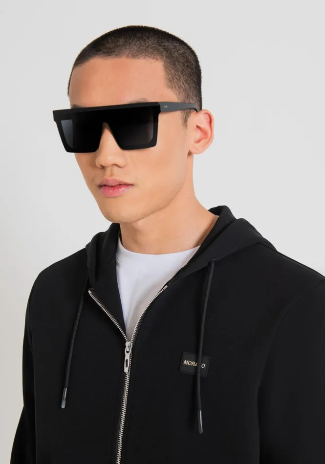Sweatshirts Men Antony Morato Slim Fit Sweatshirt In Cotton Blend Fabric With Metal Logo Plaque With Rubber Base Black