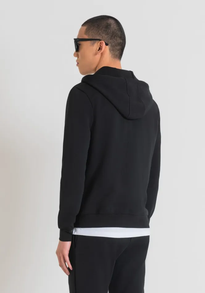 Sweatshirts Men Antony Morato Slim Fit Sweatshirt In Cotton Blend Fabric With Metal Logo Plaque With Rubber Base Black