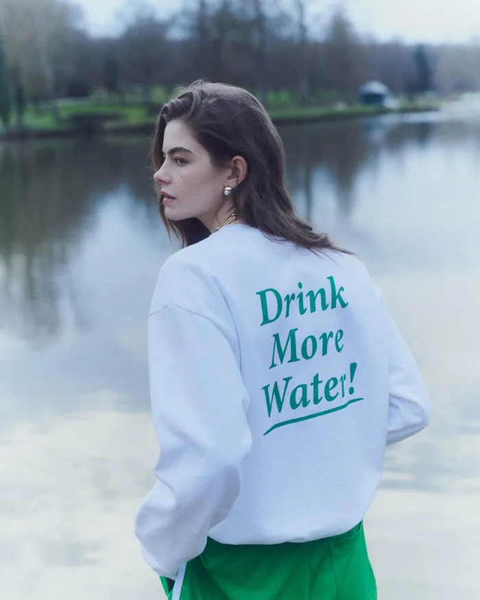 Sweatshirts Men Sporty and Rich Drink More Water Crewneck 8211 WhiteVerde