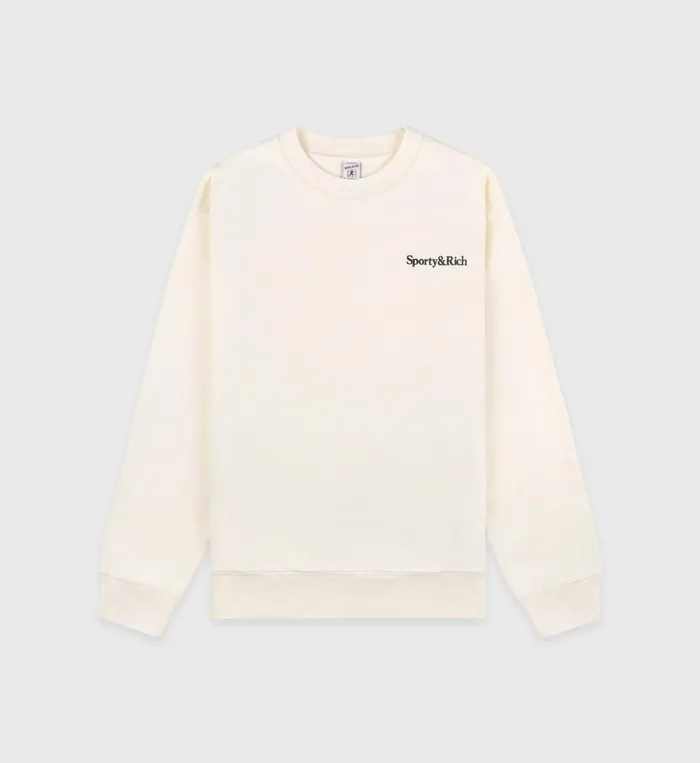 Sweatshirts Men Sporty and Rich Serif Logo Crewneck 8211 CreamNavy