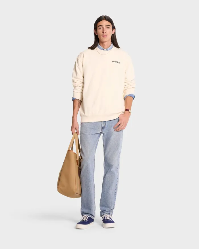 Sweatshirts Men Sporty and Rich Serif Logo Crewneck 8211 CreamNavy