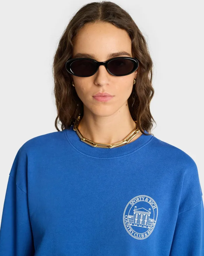 Sweatshirts Men Sporty and Rich Vendome Resort Crewneck 8211 Paris BlueWhite