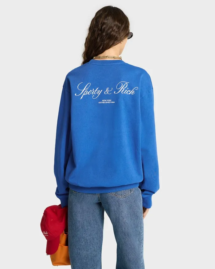 Sweatshirts Men Sporty and Rich Vendome Resort Crewneck 8211 Paris BlueWhite