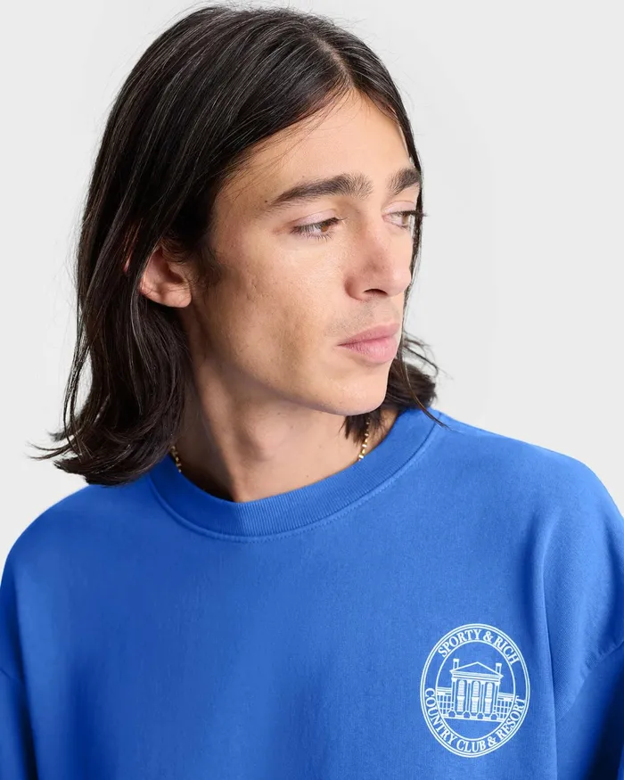 Sweatshirts Men Sporty and Rich Vendome Resort Crewneck 8211 Paris BlueWhite