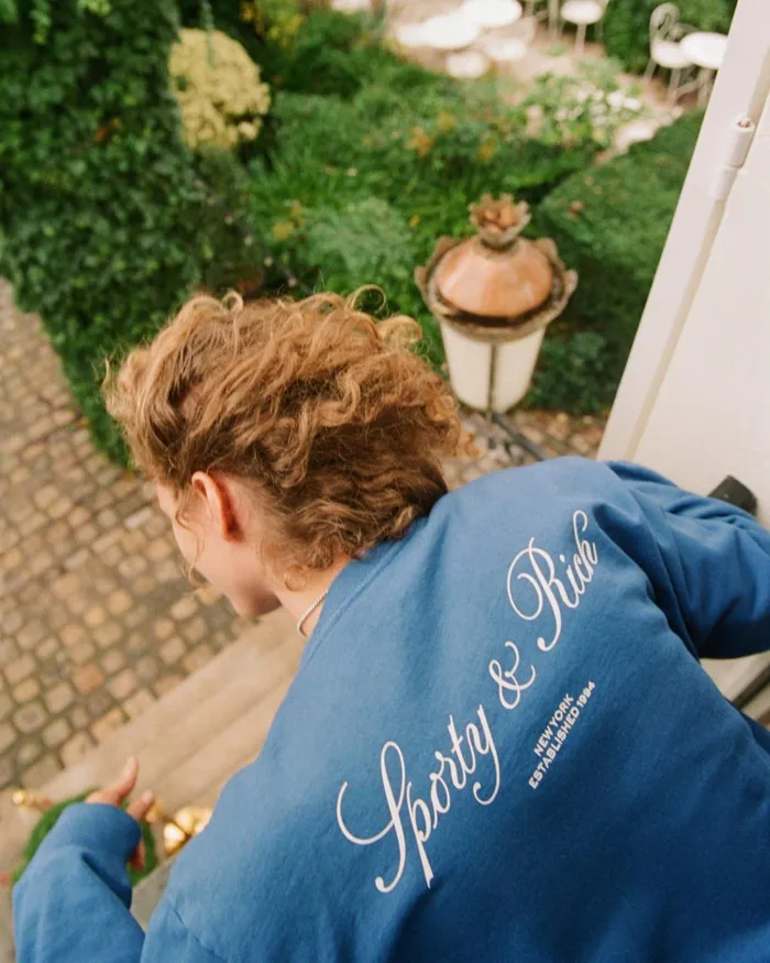 Sweatshirts Men Sporty and Rich Vendome Resort Crewneck 8211 Paris BlueWhite