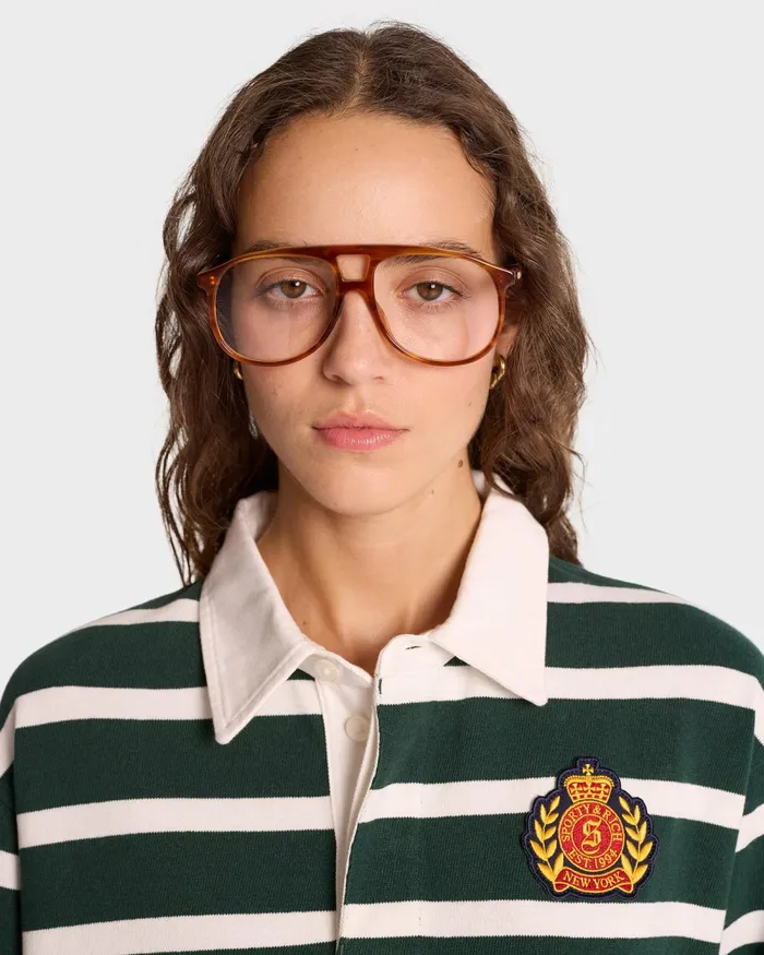 Sweatshirts Women Sporty and Rich NY Crest Rugby Polo 8211 ForestWhite