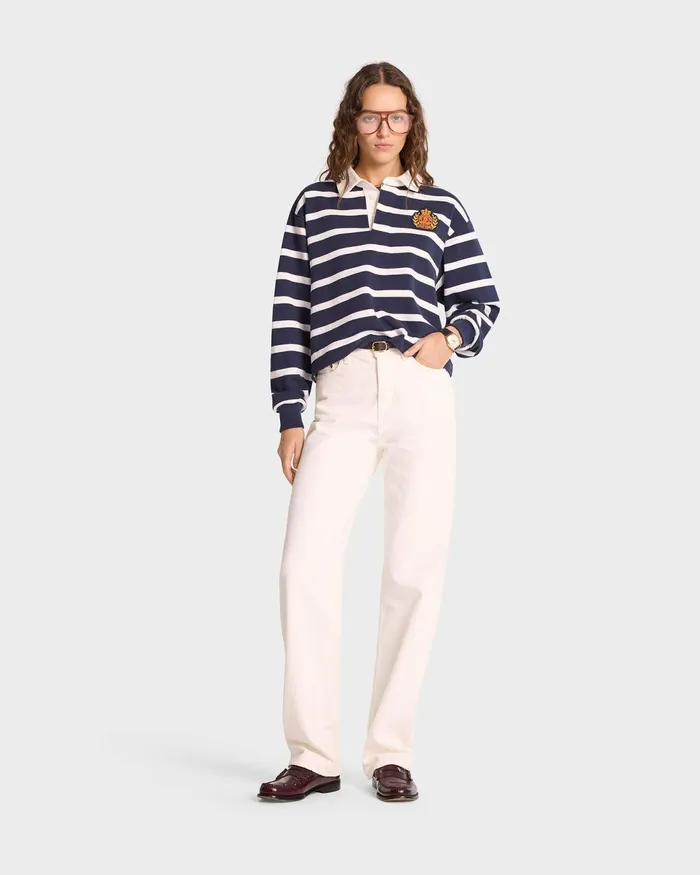 Sweatshirts Women Sporty and Rich NY Crest Rugby Polo 8211 NavyWhite
