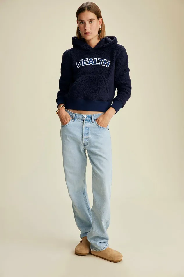 Sweatshirts Women Sporty and Rich Sherpa Health Hoodie 8211 Navy