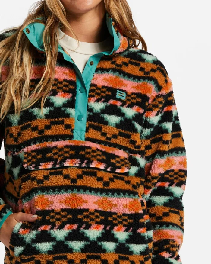 Switchback Mock Neck Fleece Black Multi Women Billabong Sweatshirts and Fleece