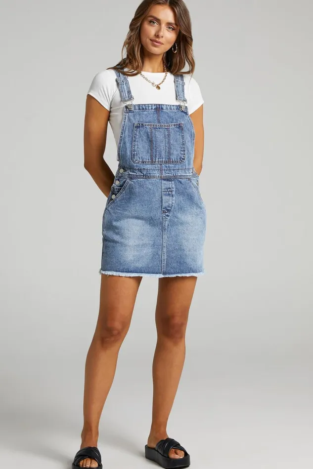 Syden Mini Dress 8211 Overall Denim Dress In Sunday Blue Women Showpo Denim