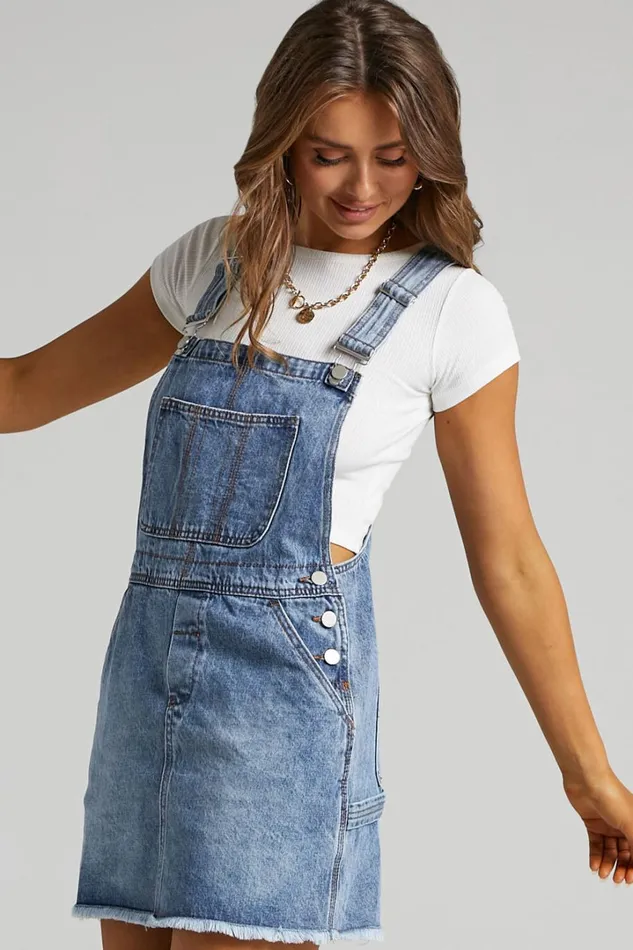 Syden Mini Dress 8211 Overall Denim Dress In Sunday Blue Women Showpo Denim