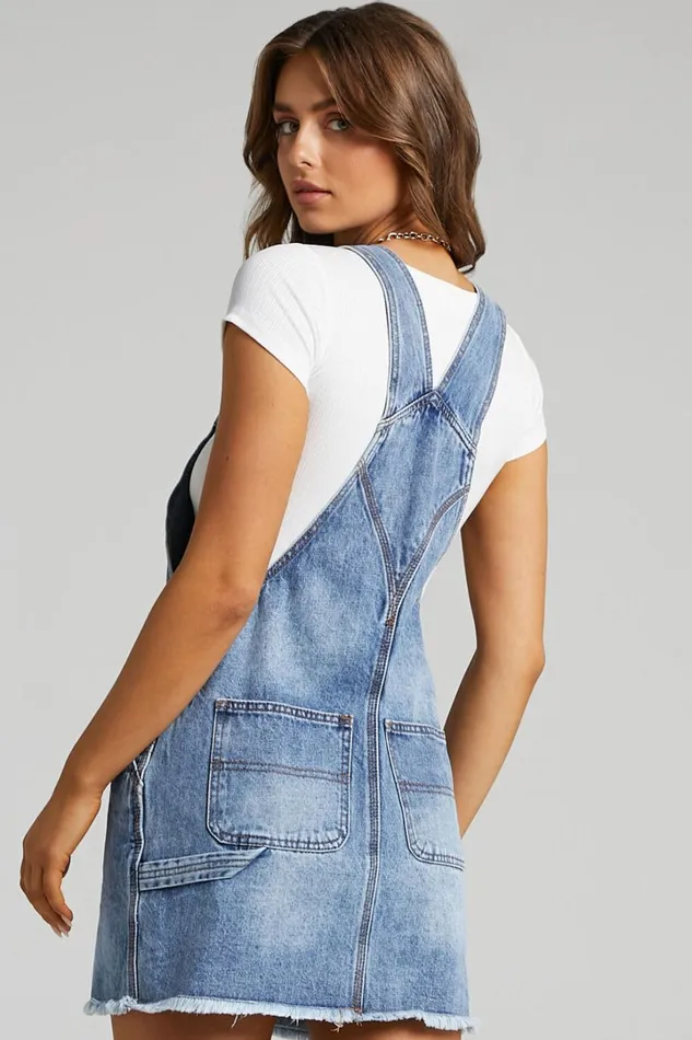 Syden Mini Dress 8211 Overall Denim Dress In Sunday Blue Women Showpo Denim