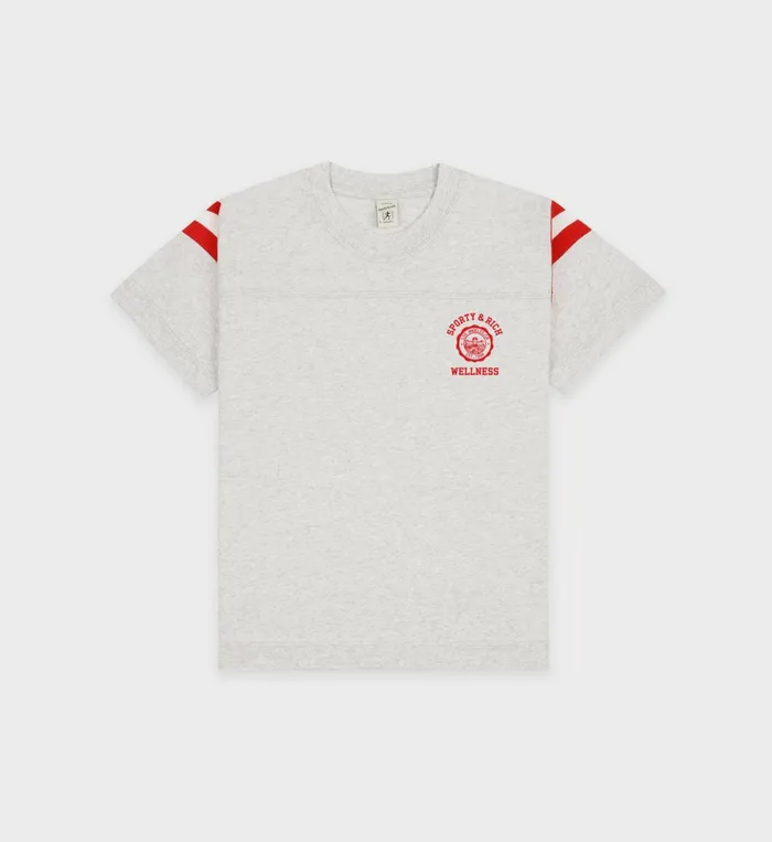 TShirts and Tops Women Sporty and Rich Emblem Rugby Tee 8211 Heather GraySports Red